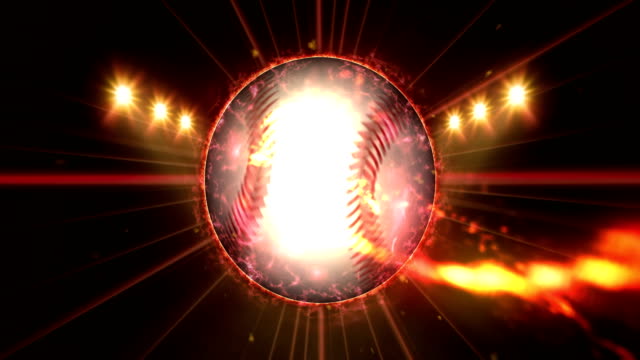 Baseball,-beleuchtete-leuchtend-gelbe-Farbe-Strahler-In-Nachtszene