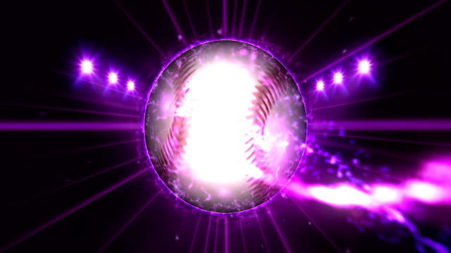Béisbol,-focos-de-color-púrpura-brillante-iluminada,-en-escena-de-la-noche