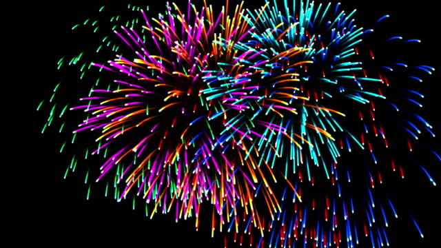 Flight-around-fireworks-in-celebration-day,-loop