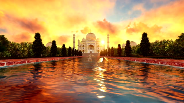 Nubes-corriendo-sobre-Taj-Mahal,-impresionante-puesta-de-sol