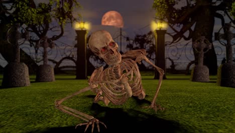 Crawling--Attacking-skeletons-at-night-in-the-cemetery.-Halloween-concept.