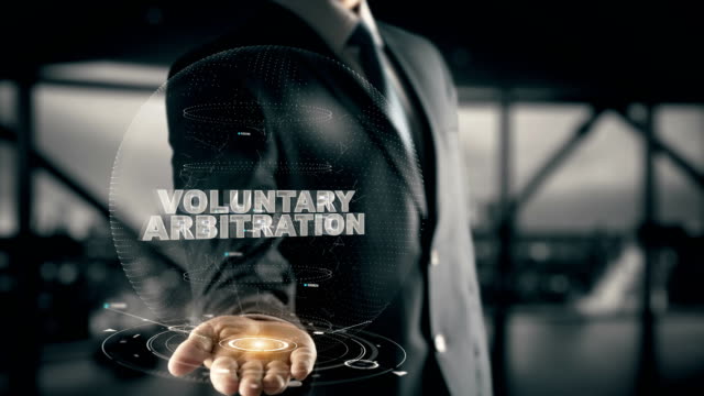 Voluntary-Arbitration-with-hologram-businessman-concept