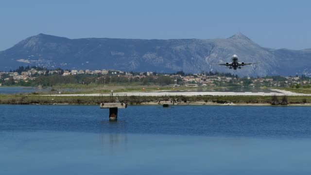 Modern-passenger-airplane-taking-off-from-airport-of-Corfu-island,-Greece