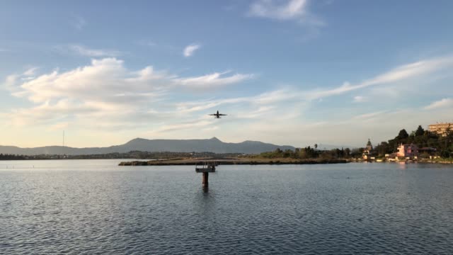 Modern-passenger-airplane-taking-off-from-airport-of-Corfu-island,-Greece.