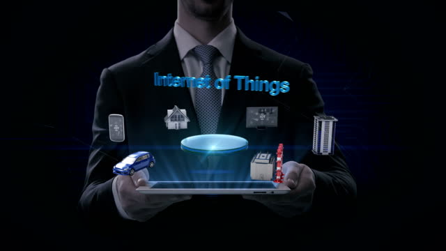 Businessman-lifting-smart-pad,-Smart-house,-Factory,-Building,-Car,-Mobile,-internet-sensor-connect-'Internet-of-things',-artificial-intelligence.-4k-movie.