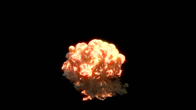 Explosion-with-fire-and-gray-smoke-on-black