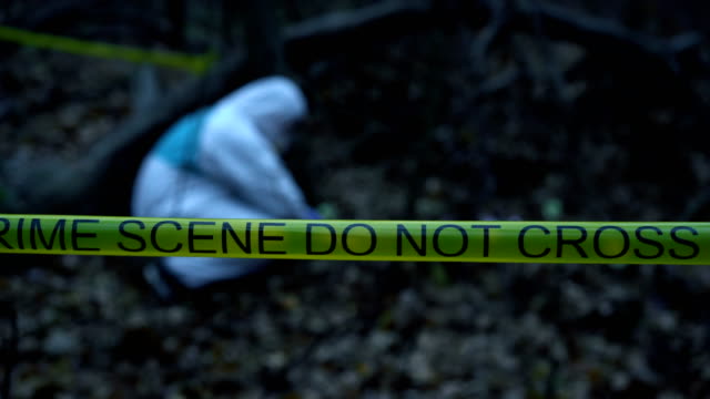 Field-forensic-expert-working-at-crime-scene,-collecting-and-preserving-evidence