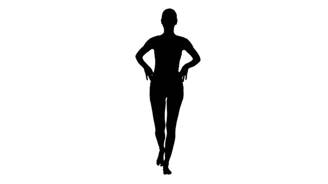 Silhouette-Yoga-stretching-neck.-Girl-in-white-walking-and-doing-exercise