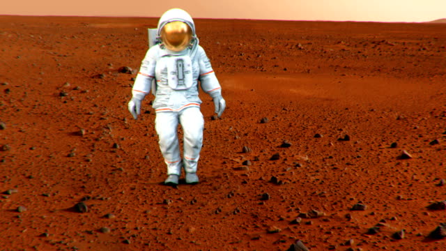 4-K-Astronaut-zu-Fuß-auf-der-Oberfläche-des-Mars.-(Hintergrund-Elemente-von-der-NASA-eingerichtet.)