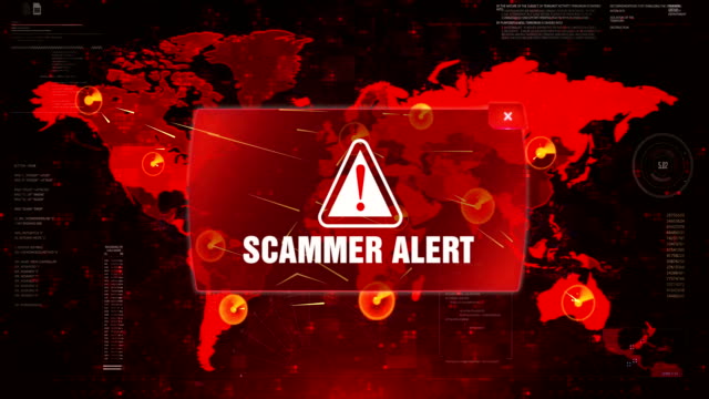 SCAMMER-alerta-alerta-de-ataque-en-la-pantalla-mapa-del-mundo-de-movimiento-loop.