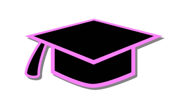 símbolo-del-icono-de-la-educación-de-la-sombrero-Mortarboard-y-animación-rosa
