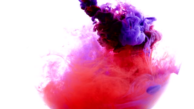 Red-and-blue-colors-ink-cloud-on-a-white-background.