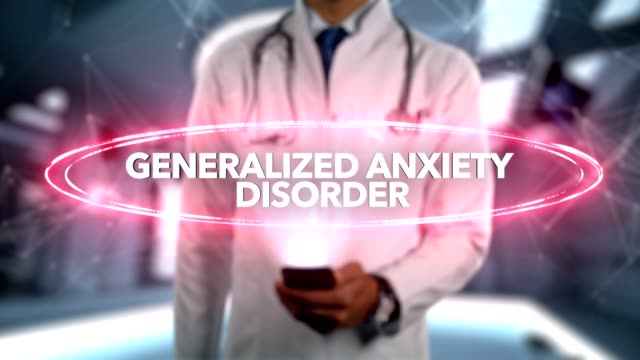 Generalized-Anxiety-Disorder---Male-Doctor-With-Mobile-Phone-Opens-and-Touches-Hologram-Illness-Word