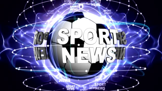 Animación-de-texto-de-noticias-de-deportes-alrededor-de-pelotas-de-deporte,-Rendering,-Fondo,-lazo