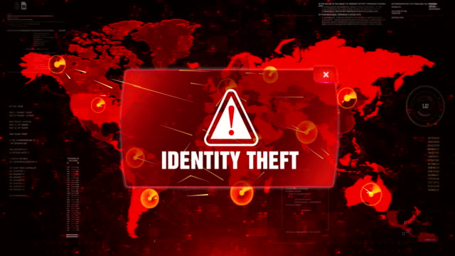 Identity-Theft-Alert-Warnangriff-auf-Screen-World-Map-Loop-Motion.