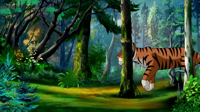 Ussurian-tigre-camina-a-través-de-la-Taiga
