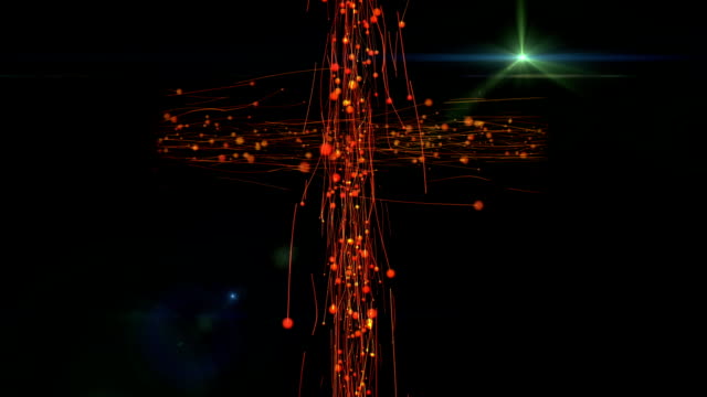Animation---Kreuz-christlichen-religiösen-auf-schwarzem-Hintergrund-und-leuchtenden-staubige-Partikel-in-der-Luft-schweben