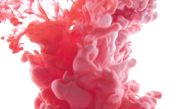 Red-and-White-color-paint-ink-drops-in-water-slow-motion-video-white-background-with-copy-space.-Inky-cloud-swirling-Abstract-isolated-smoke-explosion