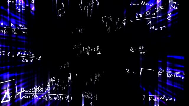 Handwritten-formulas-spinning-in-3D-space-on-a-bright-background.
