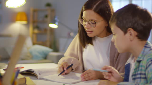 Young-Female-Tutor-Teaching-Boy-at-Home