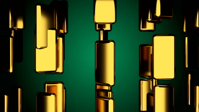 Many-golden-bars-on-black,-outlook,-computer-generated-abstract-background,-3D-render
