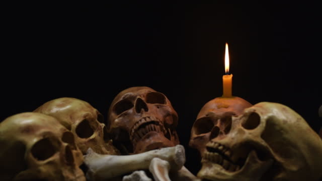 Halloween.-the-skulls-on-black-background.-4k,-dolly-shot