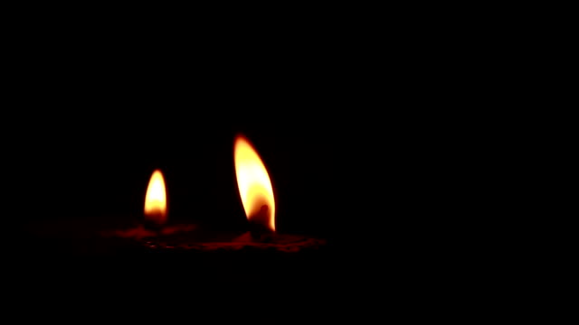 Close-up-candle-is-burning-on-black-background