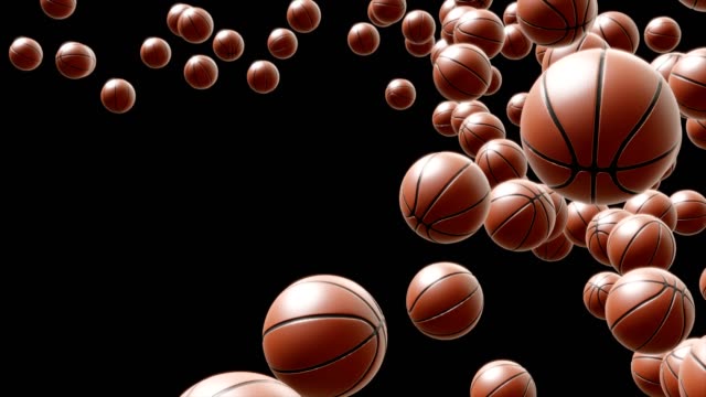 Basketballs-falling-on-curve,-loop-with-Alpha-channel-3D-animation