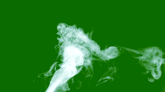 blowing steam with white smoke isolated on chroma key green screen