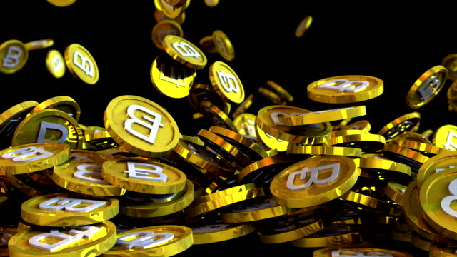 3D-animation-of-bitcoin-coins-falling-on-a-black-background-with-alpha