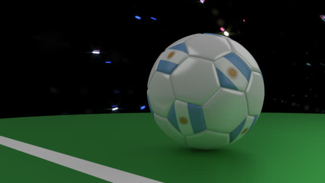 Soccer-ball-with-the-flag-of-Argentina-crosses-the-goal-line-under-the-salute,-3D-rendering