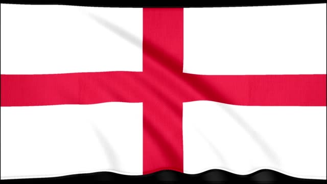 Ondeando-la-bandera-de-la-nación-de-Inglaterra,-animación-bandera-de-Inglaterra-se-mueve-lento-en-fondo-negro-con-filtro-viñeta,-uso-para-nación-grupo-final-de-la-Copa-del-mundo-o-que-muestra-historia-y-heroico-en-la-nacionalidad.