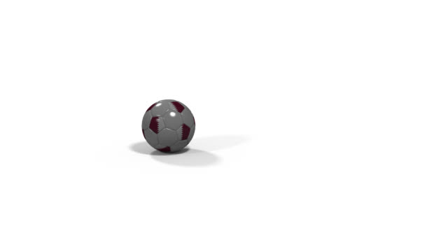 Realistic-soccer-ball-with-flag-of-Qatar-and-its-shadow-jumps,-3d-rendering,-prores-footage