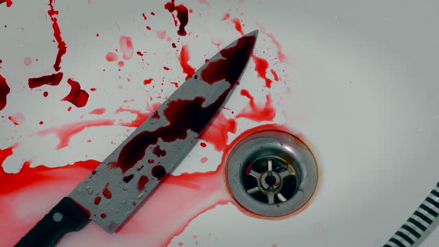 Murder-Scene---Knife-And-Blood-In-The-Bathtub