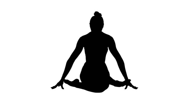 Silhouette-Yoga-Mädchen-üben-Nadi-Shodhana-Pranayama-oder-Breathingin-in-Gomukhasana-Asana-oder-Kuh-Kopf-pose