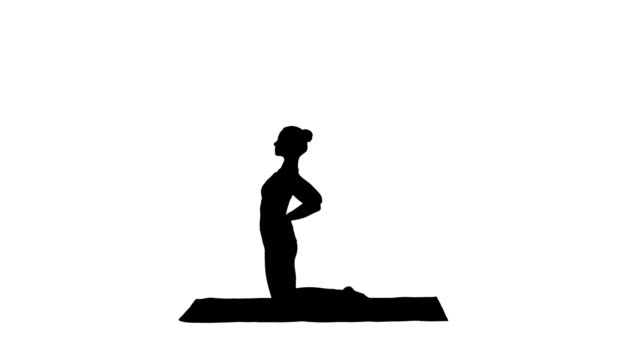 Silhouette-Sporty-beautiful-young-woman-practicing-yoga,-doing-Ushtrasana,-Camel-Pose