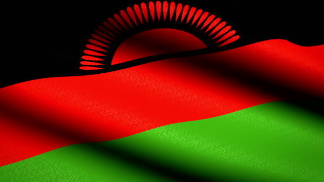 Malawi-Fahnenschwingen-Textile-strukturierten-Hintergrund.-Seamless-Loop-Animation.-Vollbild.-Slow-Motion.-4K-Video