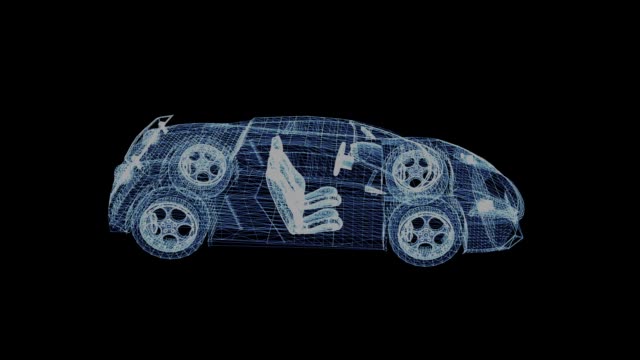 The-hologram-of-a-wireframe-sport-Car