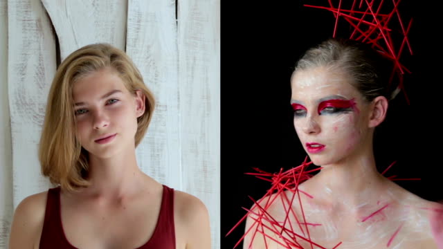 Chica-adolescente-antes-y-después-maquillaje-creativo