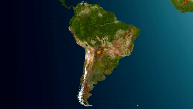 South-America-on-fire,-4K-animation.