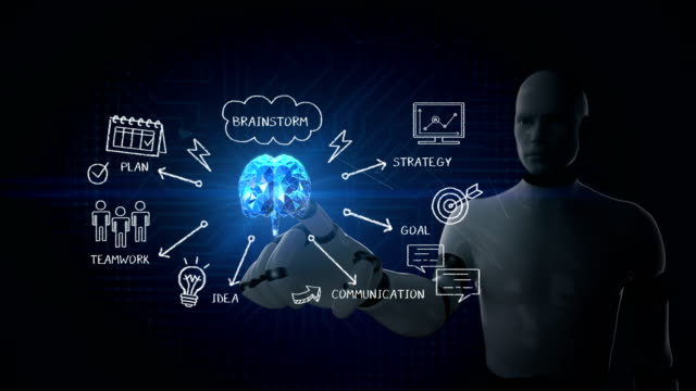 Roboter,-Cyborg,-Brainstorming,-digitale-Gehirn-concept.artificial-Intelligenz-zu-berühren.-4K-Film.