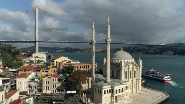 Aerial-View-Of-Bosphorus-Bridge-And-Ortakoy-Mosque,-Istanbul
