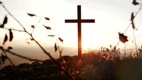 Crucifix-on-Mountain-during-Sunset.-Beautiful-Nature-and-Calm-Atmosphere.