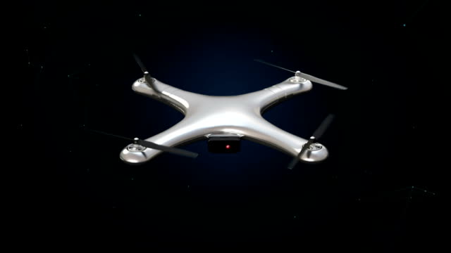 Drone-Quadrocopter,-mit-futuristischen-Benutzeroberfläche,-virtuelle-Grafik-drehen.