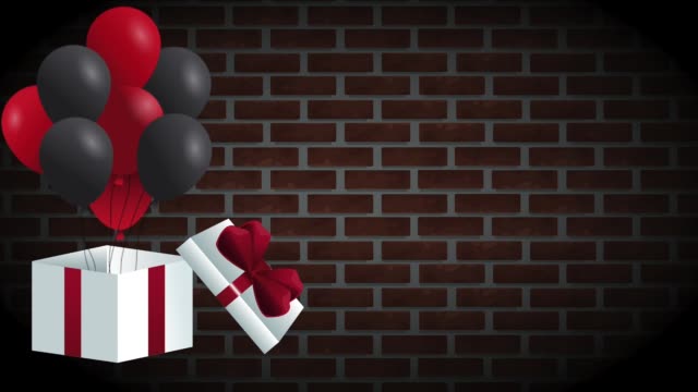 Schwarzer-Freitag-Geschenk-Box-mit-Ballons-HD-Animation-öffnen