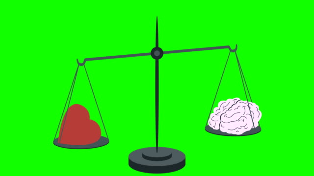 Heart-Vs-Brain-on-Scales-on-a-Green-Screen