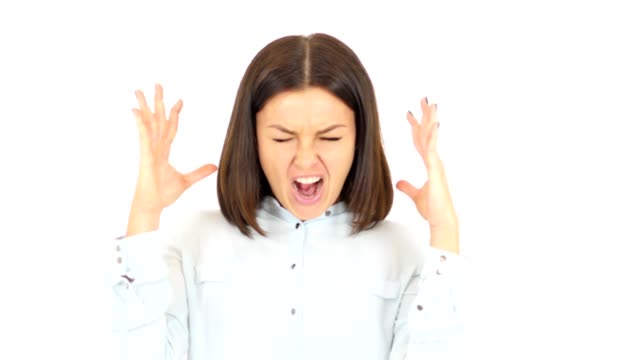 Screaming-Crazy-Woman,-White-Background