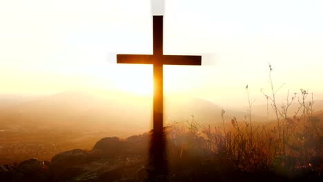 Crucifix-on-Mountain-during-Sunset.-Beautiful-Nature-and-Calm-Atmosphere.
