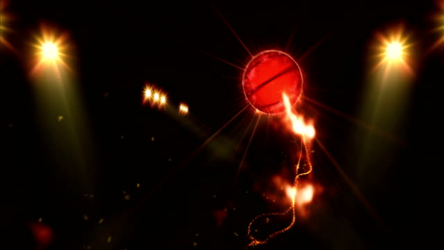 Basketball,-beleuchtete-leuchtend-gelbe-Farbe-Strahler-In-Nachtszene
