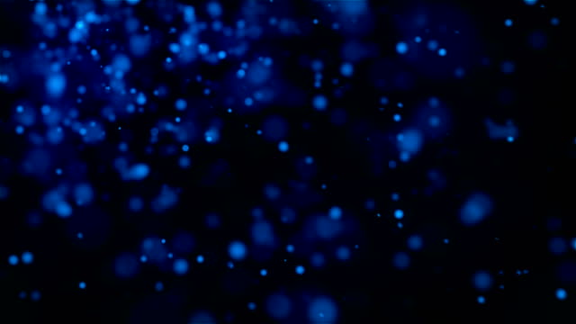 Muchos-azul-brillantes-partículas-en-el-espacio,-cámara-lenta,-antecedentes-generados-por-computadora,-3D-rendering